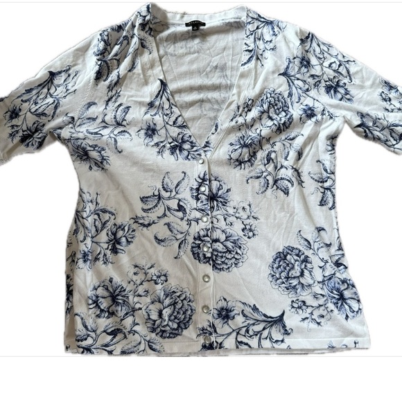 Talbots Cream short Sleeve Button Down sweater - Picture 1 of 12